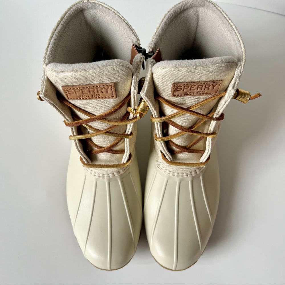 Sperry-Women’s-Saltwater Duck Boot-Size 10-Ivory/Shimmer Gold/Brown-NWOT - Picture 2 of 12